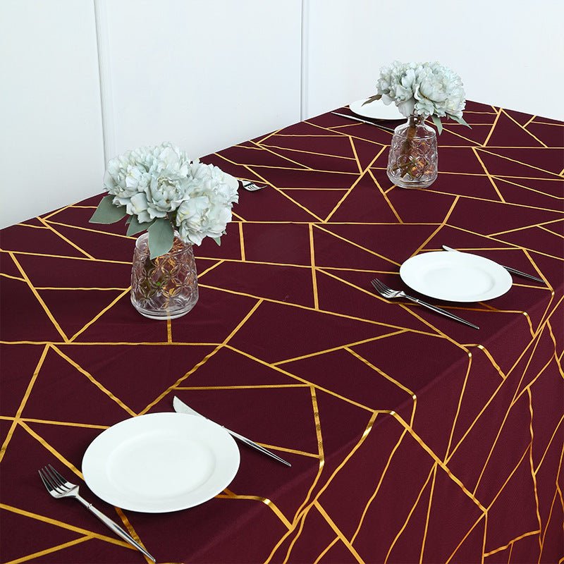 Polyester Round Tablecloth With Gold Foil Geometric Pattern 120" Champagne - YauSpark