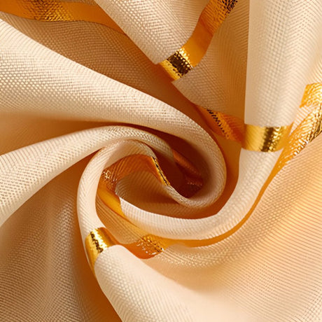 Polyester Round Tablecloth With Gold Foil Geometric Pattern 120" Champagne - YauSpark