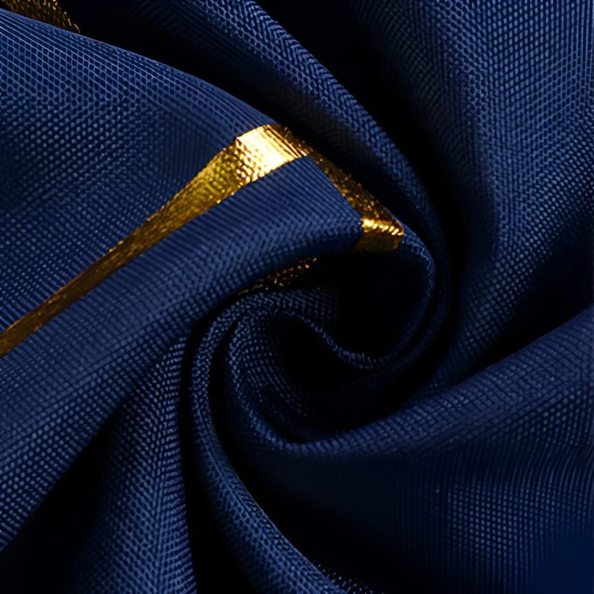 Polyester Round Tablecloth With Gold Foil Geometric Pattern 120" Navy Blue - YauSpark