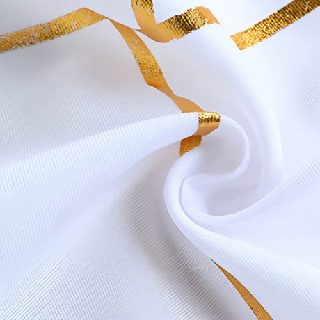 Polyester Round Tablecloth With Gold Foil Geometric Pattern 120" White - YauSpark