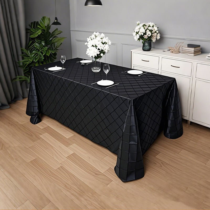 Polyester Solid Color Checkered Tablecloth Rectangle Black - YauSpark