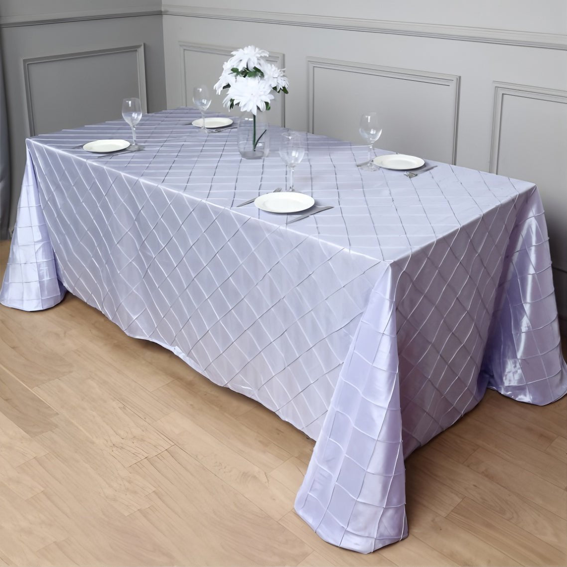 Polyester Solid Color Checkered Tablecloth Rectangle Light Purple - YauSpark