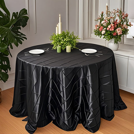 Polyester Solid Color Checkered Tablecloth Round 132" Black - YauSpark