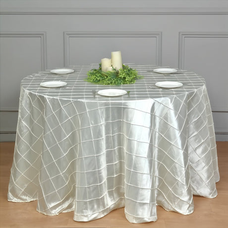 Polyester Solid Color Checkered Tablecloth Round 132" Cream - YauSpark