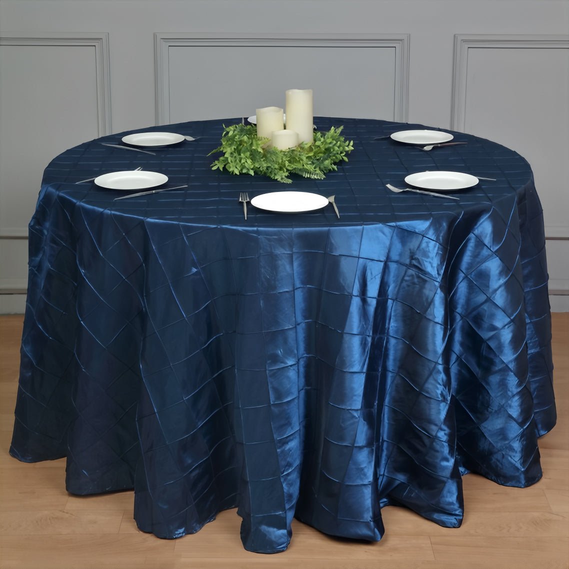 Polyester Solid Color Checkered Tablecloth Round 132" Royal Blue - YauSpark