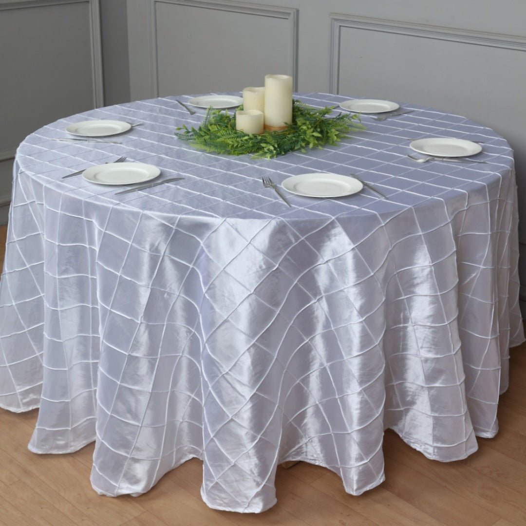 Polyester Solid Color Checkered Tablecloth Round 132" White - YauSpark