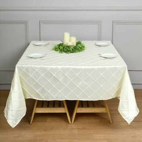 Polyester Solid Color Checkered Tablecloth Square Cream - YauSpark