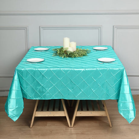 Polyester Solid Color Checkered Tablecloth Square Lake Blue - YauSpark