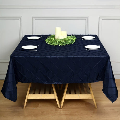 Polyester Solid Color Checkered Tablecloth Square Navy Blue - YauSpark