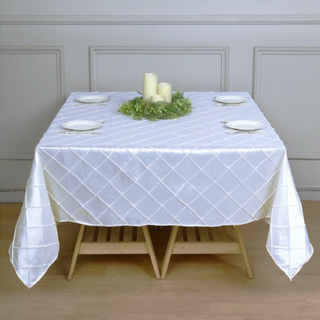 Polyester Solid Color Checkered Tablecloth Square White - YauSpark