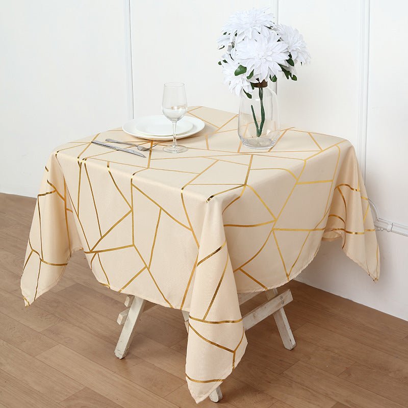 Polyester Square Tablecloth With Gold Foil Geometric Pattern 54"x54" Champagne - YauSpark