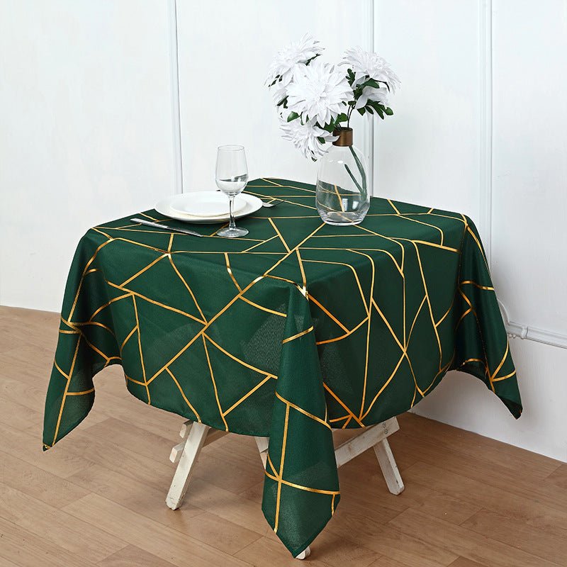 Polyester Square Tablecloth With Gold Foil Geometric Pattern 54"x54" Dark Green - YauSpark