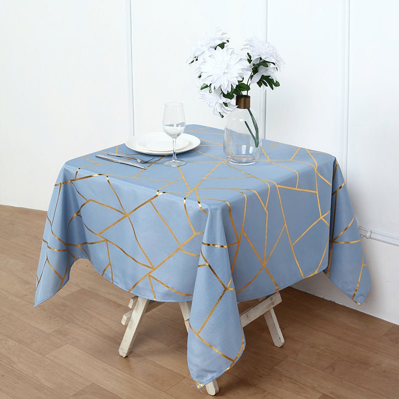 Polyester Square Tablecloth With Gold Foil Geometric Pattern 54"x54" Gray Blue - YauSpark