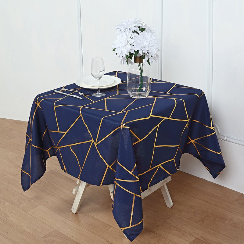 Polyester Square Tablecloth With Gold Foil Geometric Pattern 54"x54" Navy Blue - YauSpark