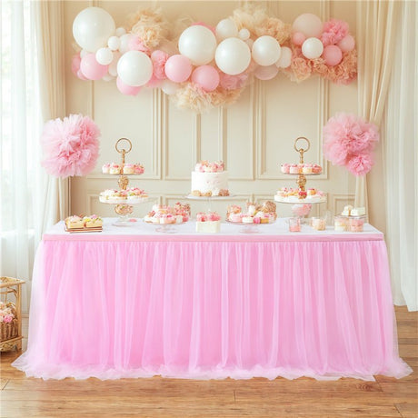 Polyester Table Skirt 14ft Pink - YauSpark