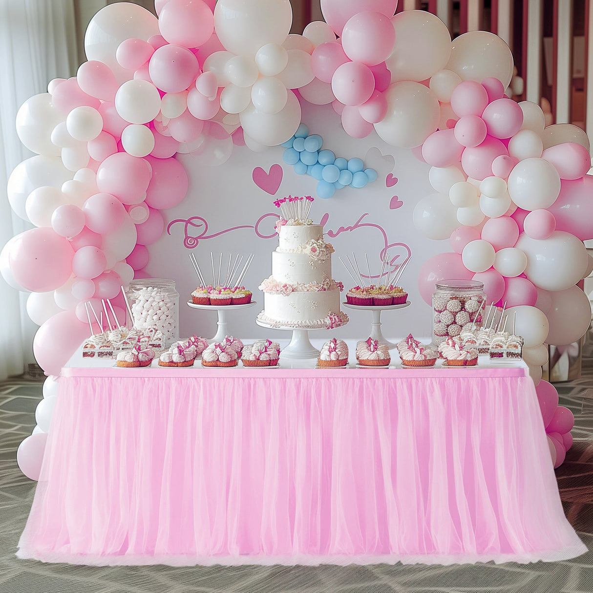 Polyester Table Skirt 14ft Pink - YauSpark