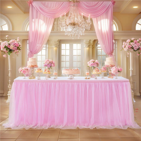 Polyester Table Skirt 14ft Pink - YauSpark