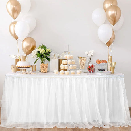 Polyester Table Skirt 14ft White - YauSpark