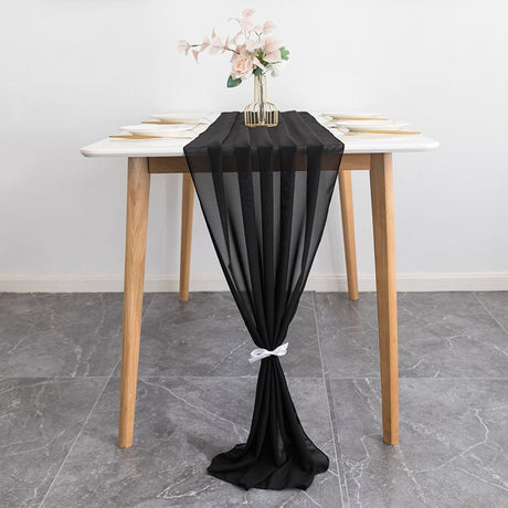 Premium Chiffon Table Runner 10ft Black - YauSpark