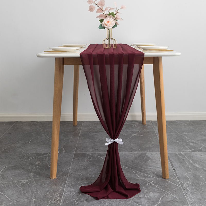 Premium Chiffon Table Runner 10ft Dark Red - YauSpark