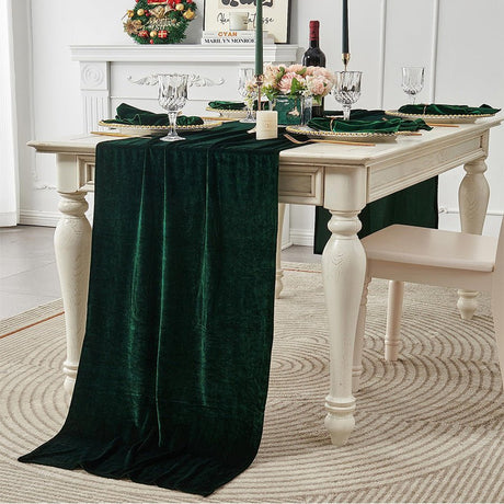Premium Velvet Table Runner 14"x108" Dark Green - YauSpark