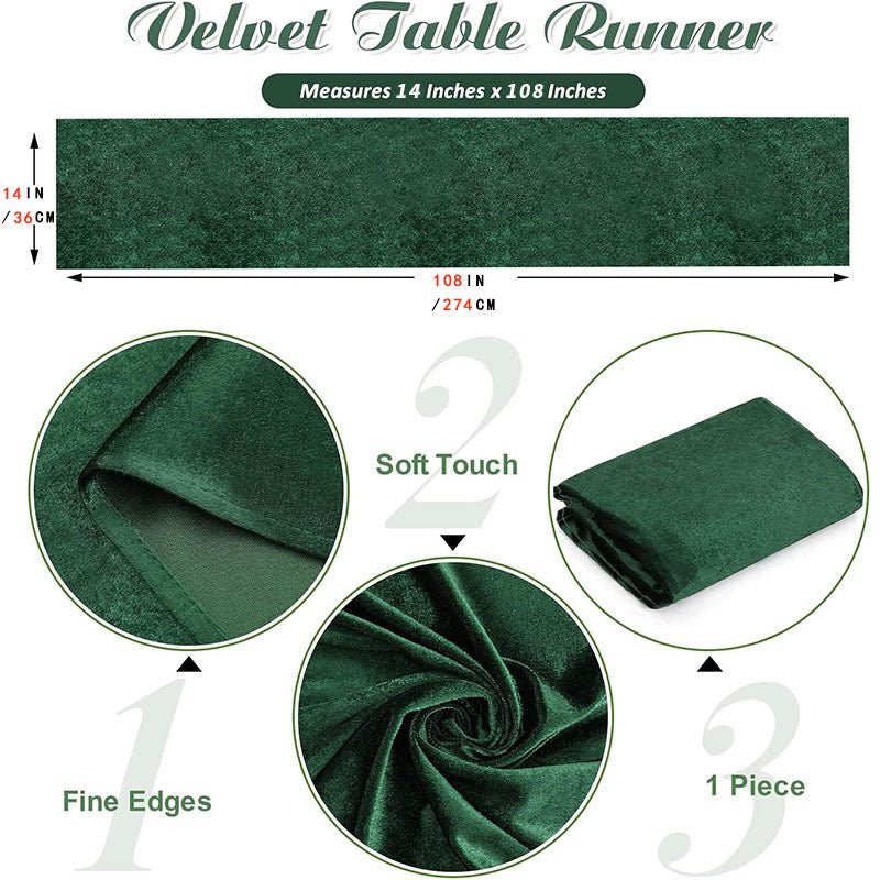 Premium Velvet Table Runner 14"x108" Dark Green - YauSpark