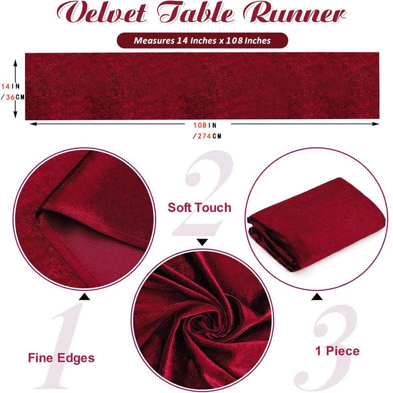 Premium Velvet Table Runner 14"x108" Deep Red - YauSpark