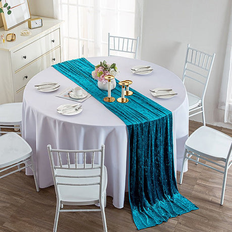 Premium Velvet Table Runner 28"x118" Peacock Blue - YauSpark