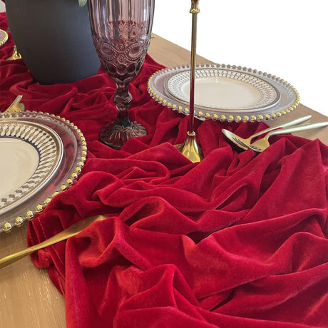 Premium Velvet Table Runner 28"x118" Rose Red - YauSpark