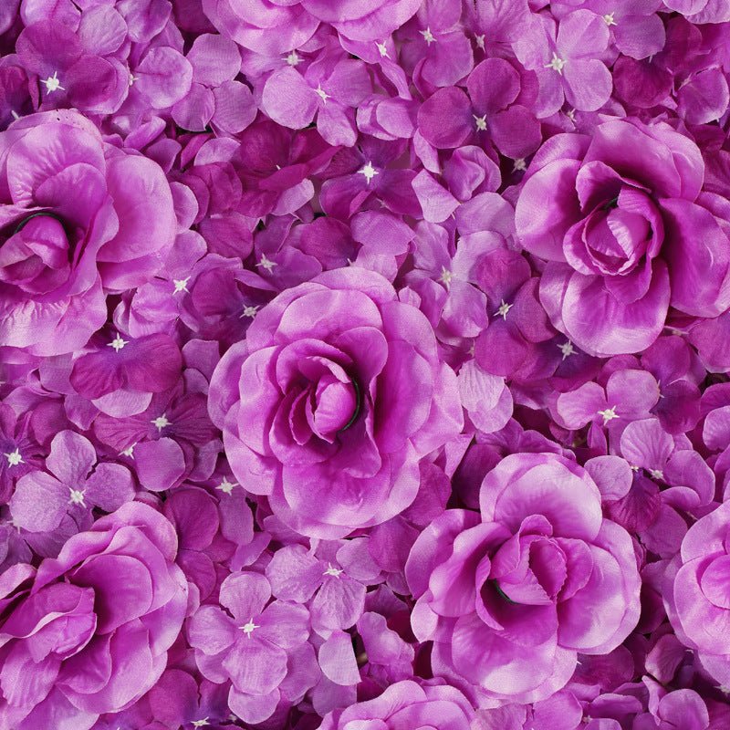 Purple 3D Silk Rose and Hydrangea Flower Wall Mat Backdrop - 4 Artificial Panels - YauSpark