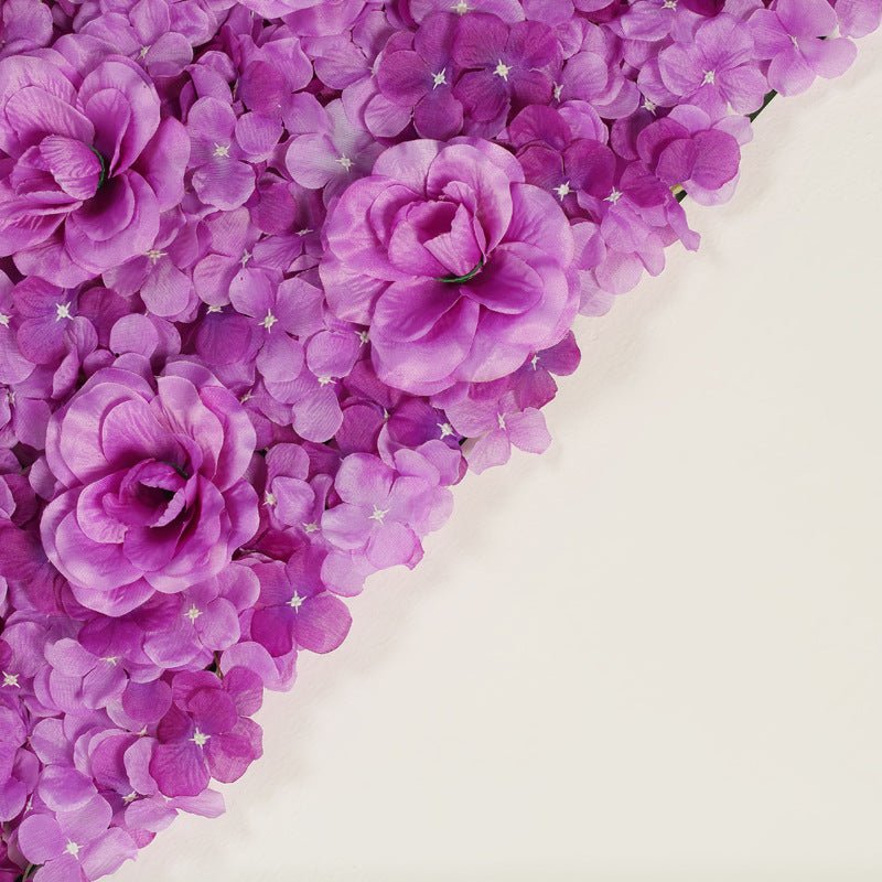 Purple 3D Silk Rose and Hydrangea Flower Wall Mat Backdrop - 4 Artificial Panels - YauSpark