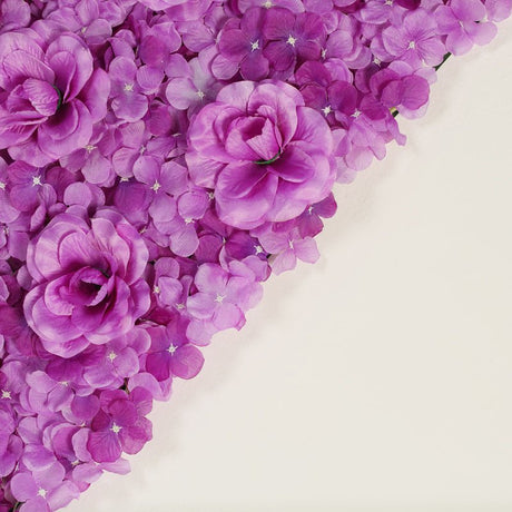 Purple 3D Silk Rose and Hydrangea Flower Wall Mat Backdrop - 4 Artificial Panels - YauSpark