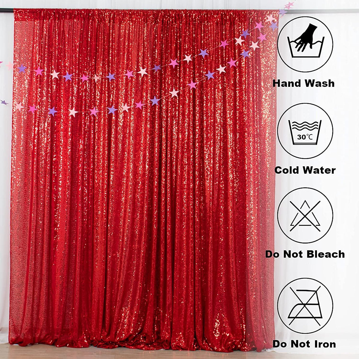 Red Sequin Backdrop Drape Curtains with Rod Pockets - 8ftx8ft - YauSpark