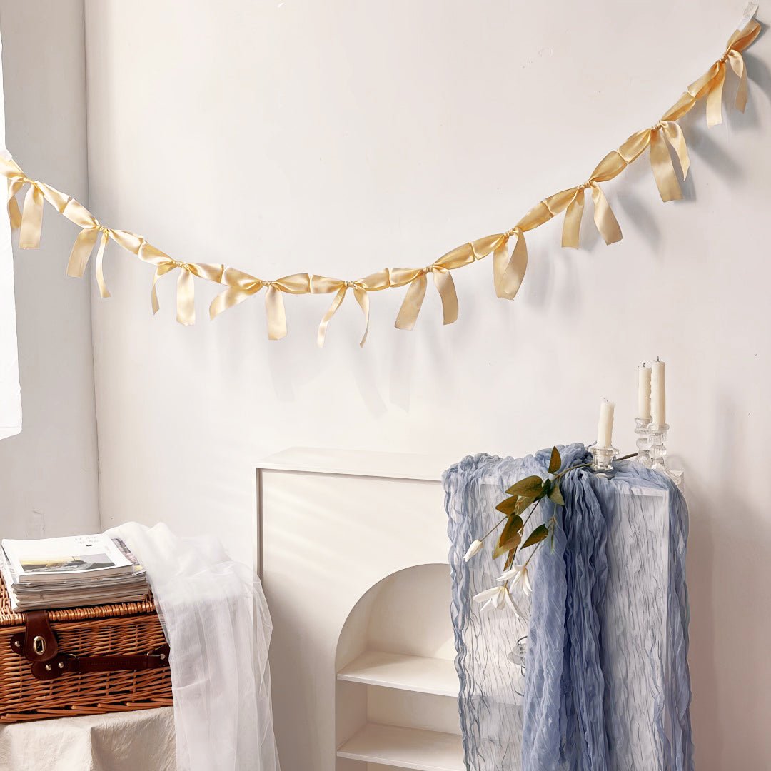 Ribbon Bow Garland Banner Set Champagne - YauSpark