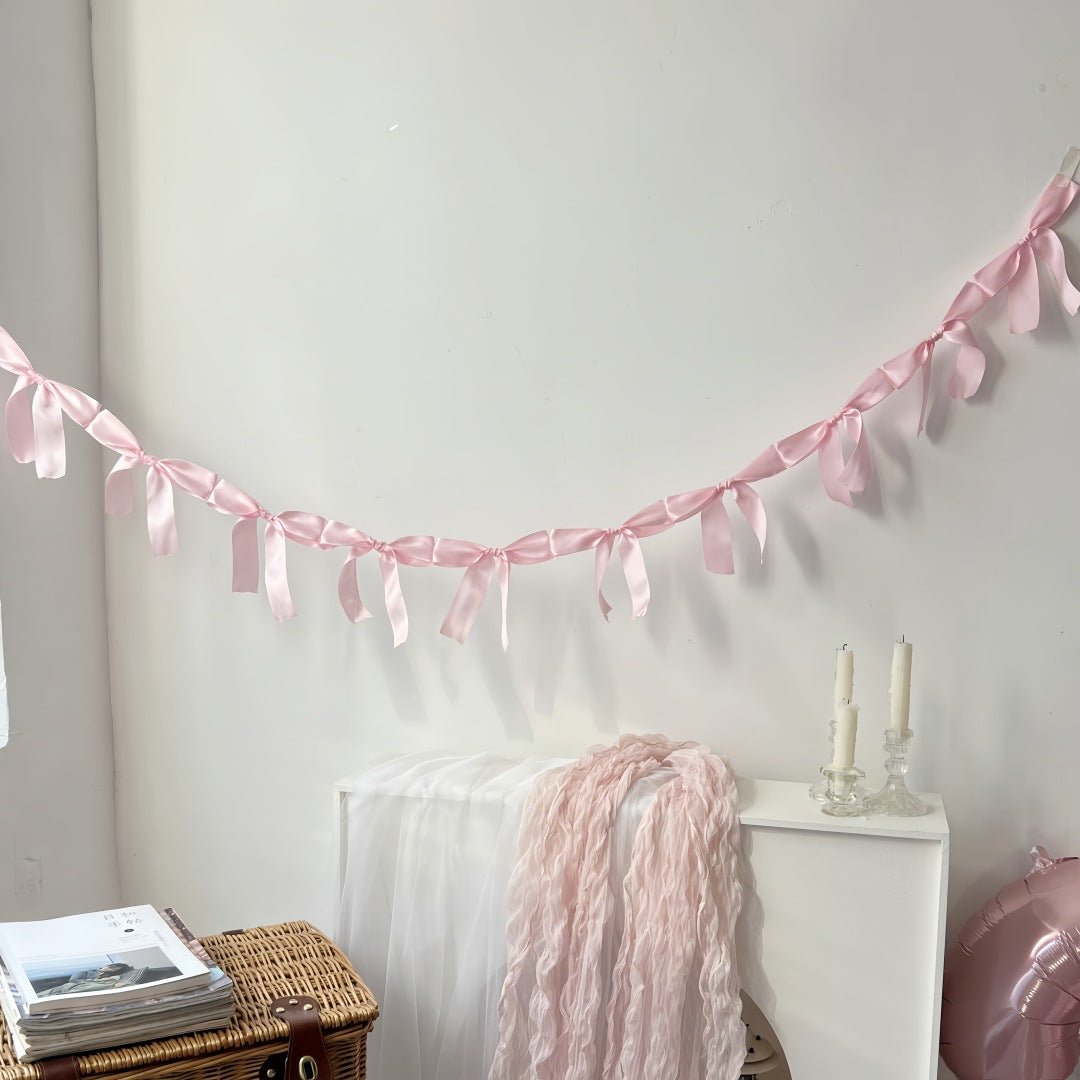 Ribbon Bow Garland Banner Set Pink - YauSpark