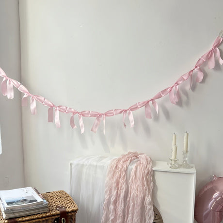 Ribbon Bow Garland Banner Set Pink - YauSpark