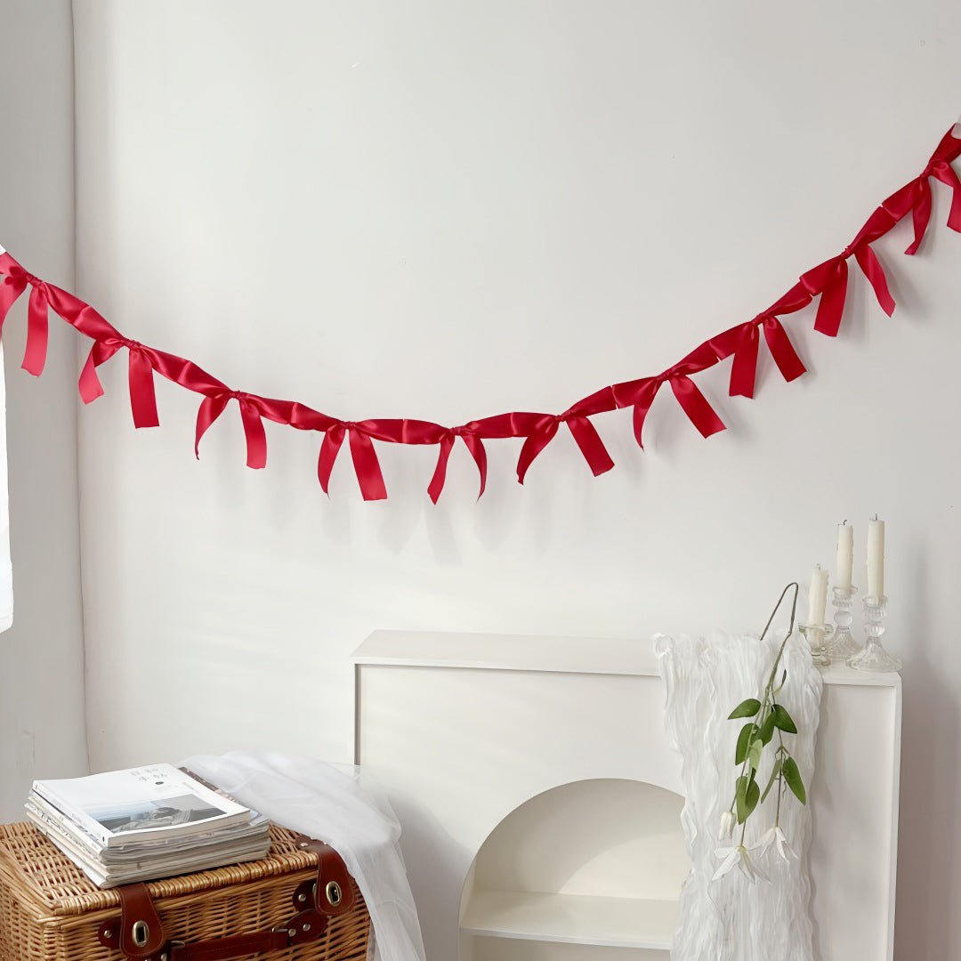Ribbon Bow Garland Banner Set Red - YauSpark
