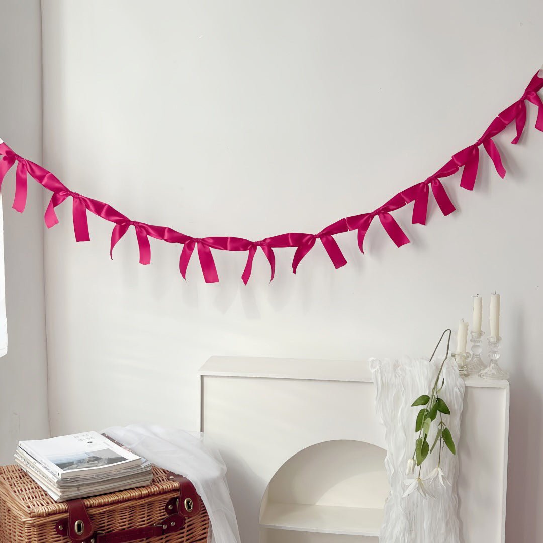 Ribbon Bow Garland Banner Set Rose Red - YauSpark