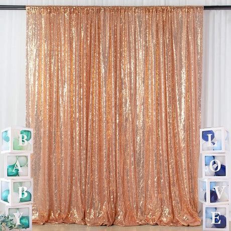 Rose Gold Sequin Backdrop Drape Curtains with Rod Pockets - 8ftx8ft - YauSpark