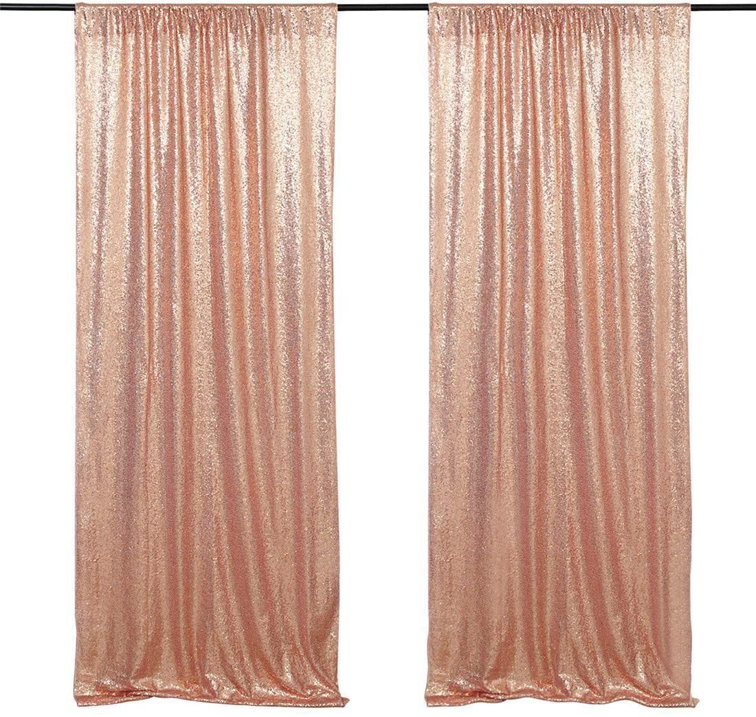 Rose Gold Sequin Backdrop Drape Curtains with Rod Pockets - 8ftx8ft - YauSpark