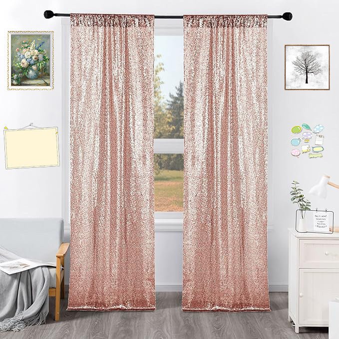 Rose Gold Sequin Backdrop Drape Curtains with Rod Pockets - 8ftx8ft - YauSpark