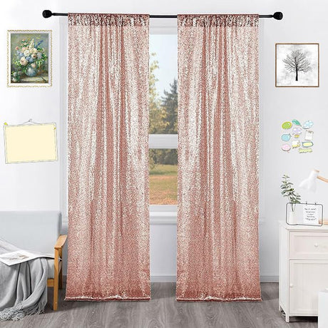 Rose Gold Sequin Backdrop Drape Curtains with Rod Pockets - 8ftx8ft - YauSpark