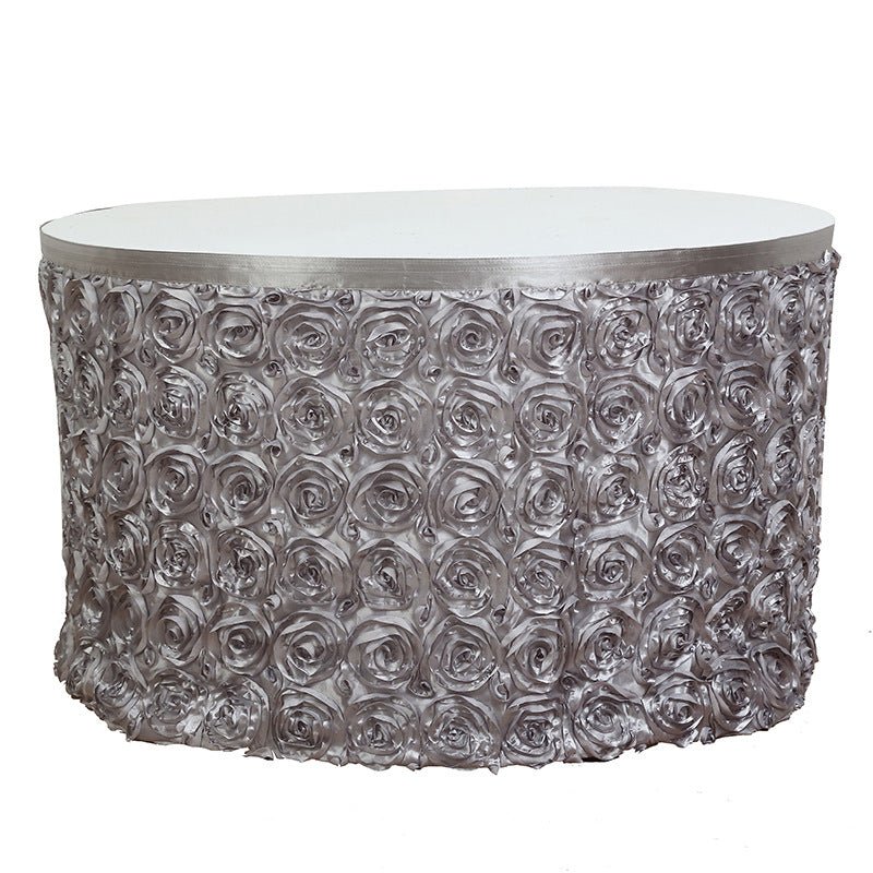 Rose Satin Table Skirt 21ft Sliver - YauSpark