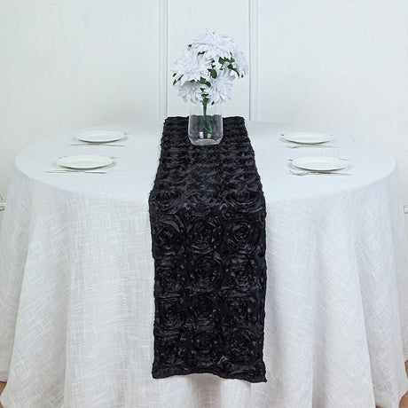 Rosette Satin Table Runner 14" x 108" Black - YauSpark