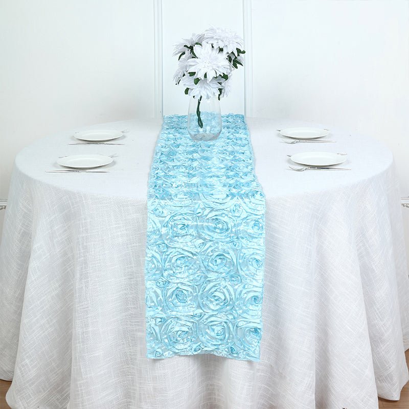 Rosette Satin Table Runner 14" x 108" Blue - YauSpark