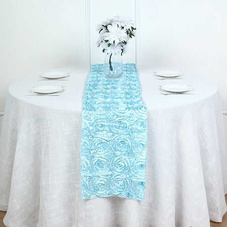 Rosette Satin Table Runner 14" x 108" Blue - YauSpark