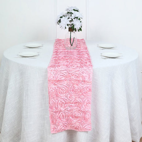 Rosette Satin Table Runner 14" x 108" Coral - YauSpark