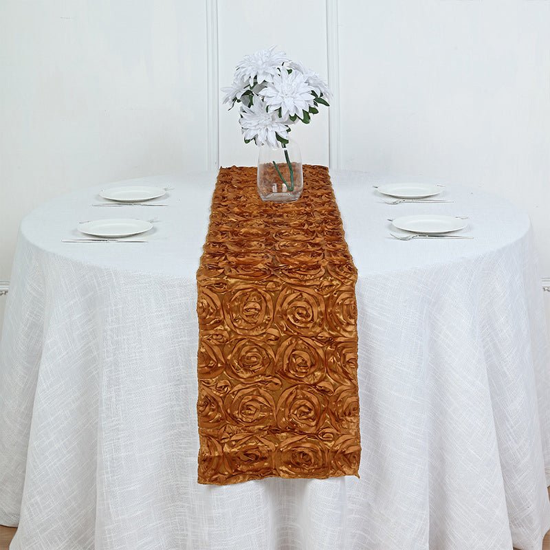 Rosette Satin Table Runner 14" x 108" Gold - YauSpark