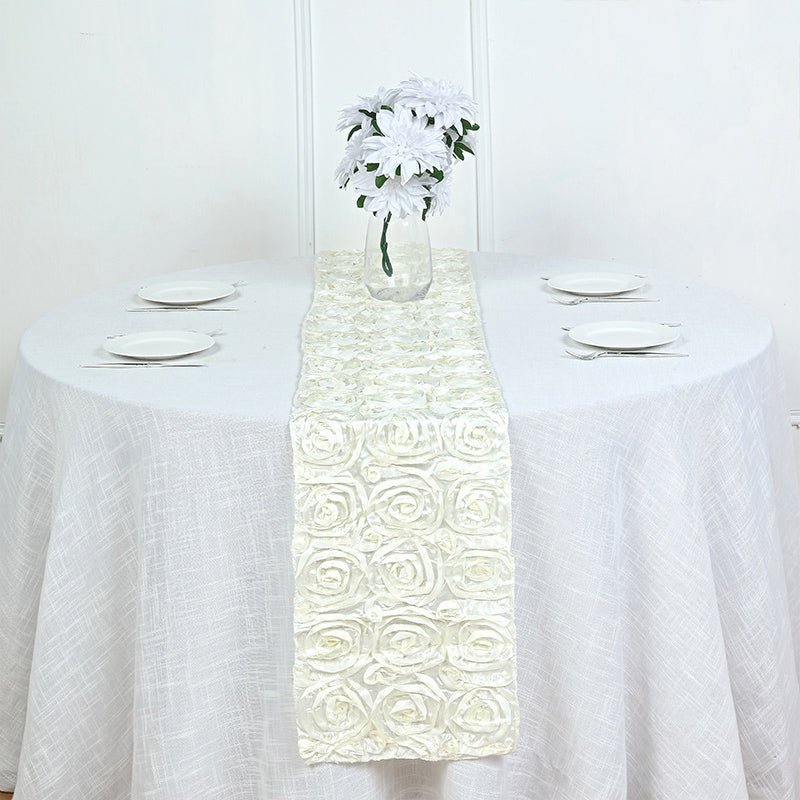 Rosette Satin Table Runner 14" x 108" Ivory - YauSpark