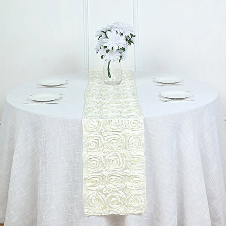 Rosette Satin Table Runner 14" x 108" Ivory - YauSpark